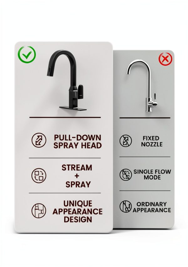 DAYONE Kitchen Faucet Black 360 Swivel Dual Sprayer DAY-CR2232-5