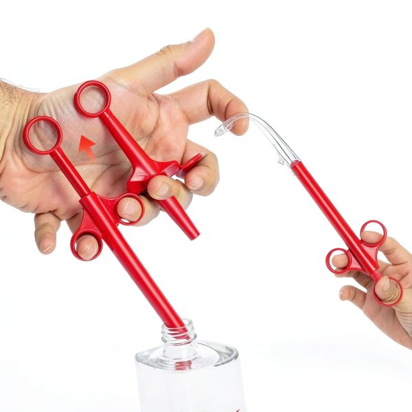 Lube Applicator Syringes, Lubricant Tube Shooter with Smooth Rounded Cap for Men, Women & Couples, Reusable, Easy Use & Clean [10ml Scales][Red & White]-1
