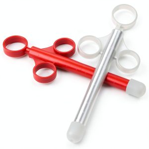 Lube Applicator Syringes, Lubricant Tube Shooter with Smooth Rounded Cap for Men, Women & Couples, Reusable, Easy Use & Clean [10ml Scales][Red & White]-0