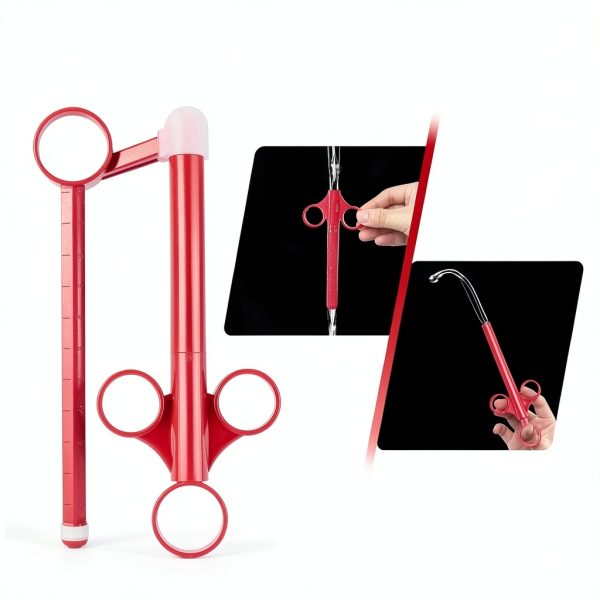 Lube Applicator Syringes, Lubricant Tube Shooter with Smooth Rounded Cap for Men, Women & Couples, Reusable, Easy Use & Clean [10ml Scales][Red & White]-4